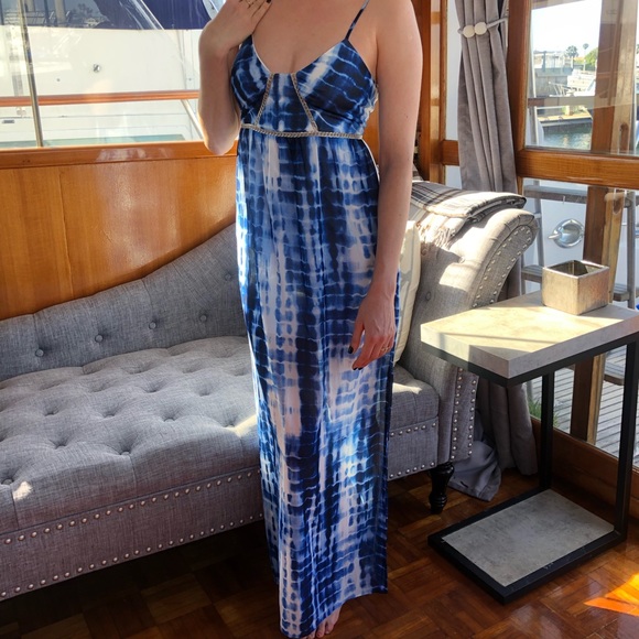 G by Guess Blue Print Maxi Dress w Chain details size XS - Picture 6 of 7